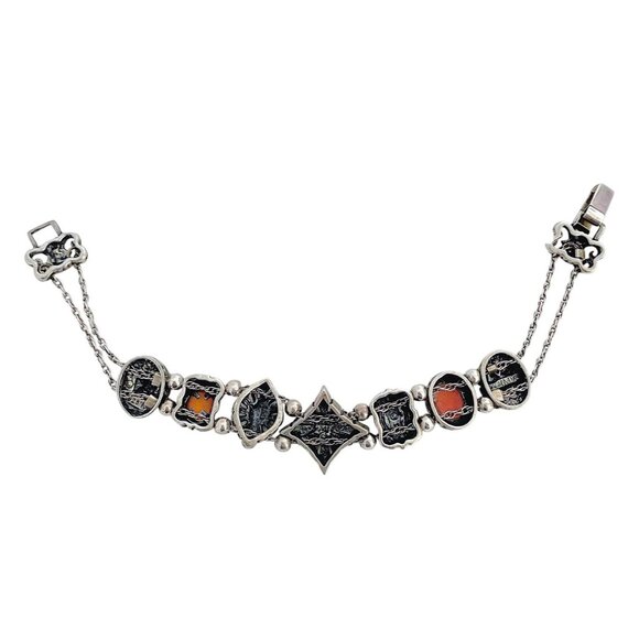 Vintage Victorian Sterling Silver Revival Slide Charm Bracelet w/ Travel Bag - Picture 7 of 9